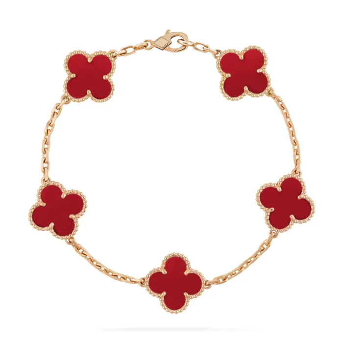 【Valleron Jewelry】CLOVER 5 MOTIFS RED AGATE  BRACELET - Image 11