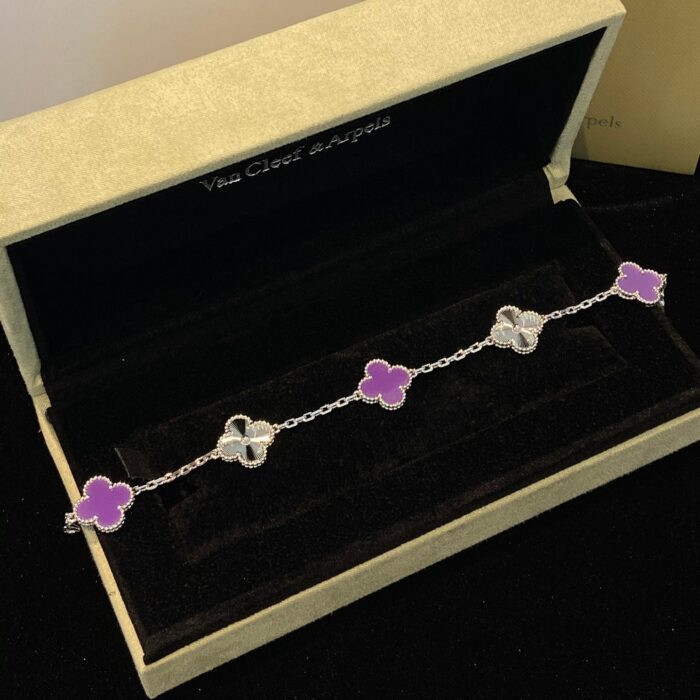 【Valeron Jewelry】CLOVER  5 MOTIFS  PURPLE VIOLET BRACELET SILVER - Image 1