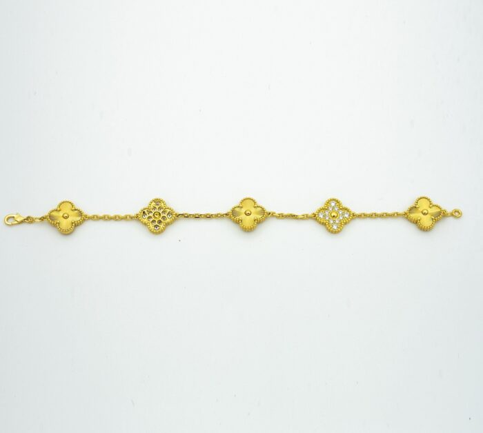 【Valerone Jewelry】CLOVER BRACELET 5 MOTIFS GOLD DIAMOND - Image 5
