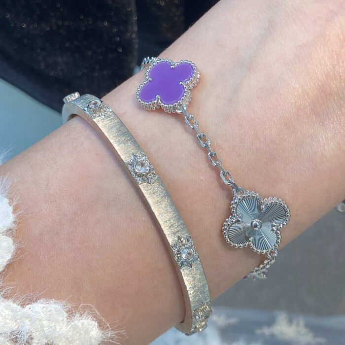 【Valeron Jewelry】CLOVER  5 MOTIFS  PURPLE VIOLET BRACELET SILVER - Image 7