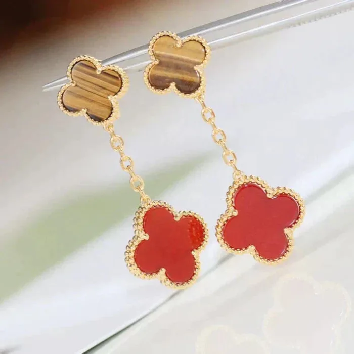 【Valeron Jewelry】CLOVER  2 MOTIF  TIGER EYE CARNELIAN EARRINGS - Image 1