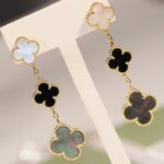 【Valeron Jewelry】CLOVER EARRINGS GOLD ONYX MOP 3 MOTIF