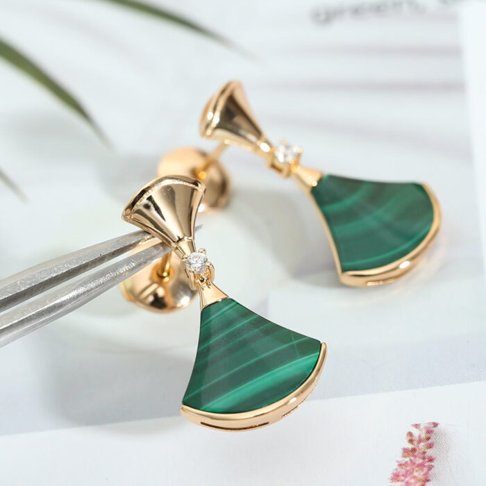 【Valeron Jewelry】DREAM MALACHITE PINK GOLD EARRINGS - Image 1