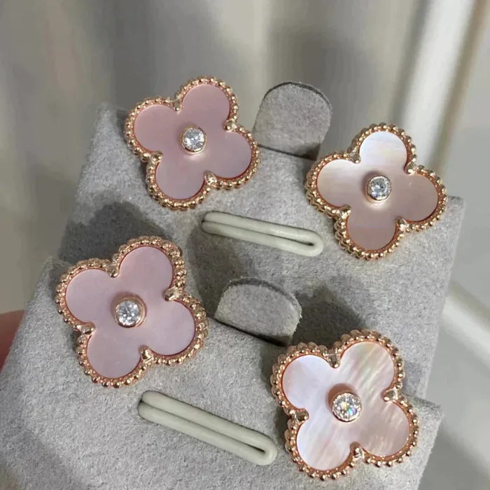 【Valeron Jewelry】CLOVER MEDIUM 1 MOTIFS  PINK MOP DIAMOND EARRINGS - Image 15
