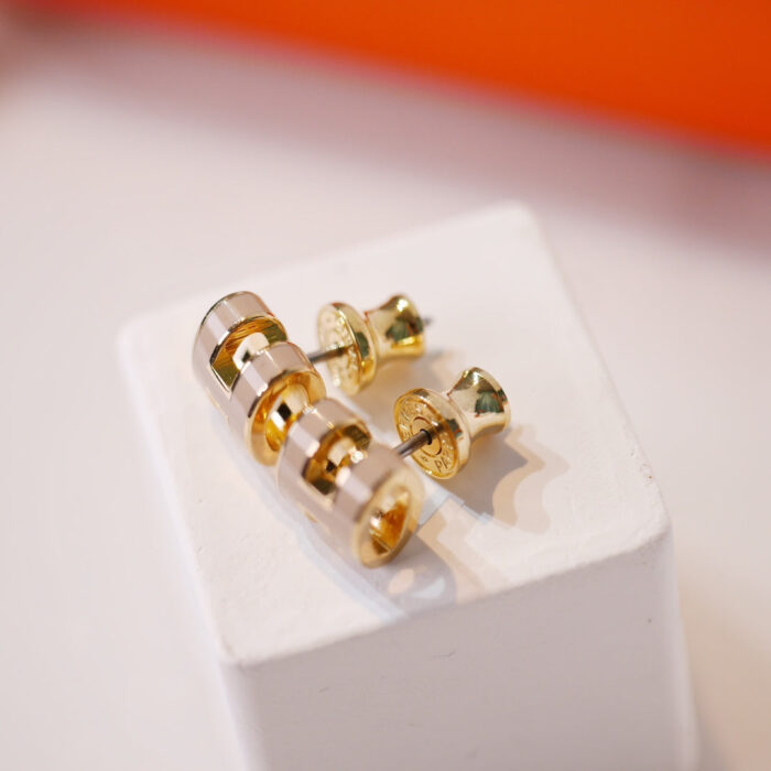 【Valeron Jewelry】MINI POP H GOLD EARRINGS GREY - Image 5