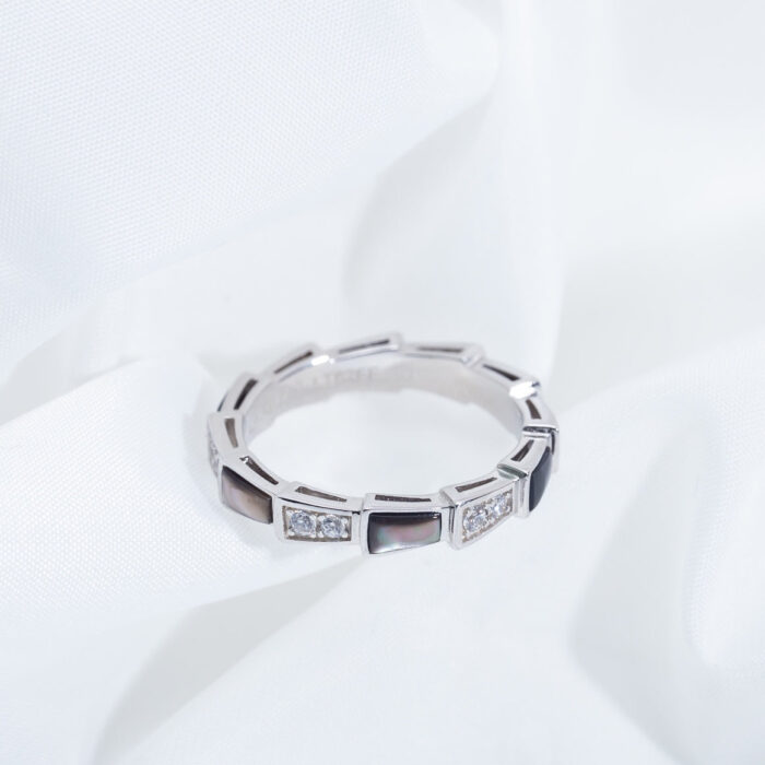 【Valerone Jewelry】SERPENTI RING SILVER  DIAMOND BLACK MOP 3MM - Image 5