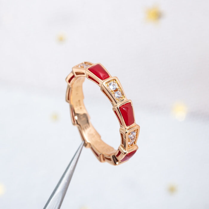 【Valerone Jewelry】SERPENTI RING PINK GOLD CARNELIAN DIAMOND 3MM - Image 1