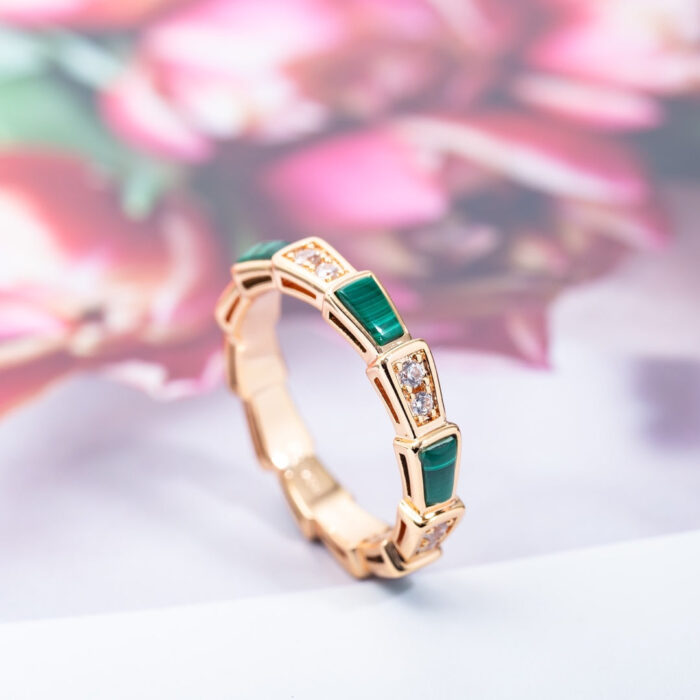 【Valerone Jewelry】SERPENTI RING PINK GOLD MALACHITE DIAMOND 3MM - Image 8