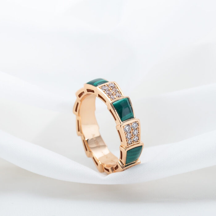 【Valerone Jewelry】SERPENTI RING PINK GOLD MALACHITE DIAMOND PAVED 4MM - Image 3