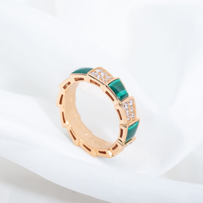 【Valerone Jewelry】SERPENTI RING PINK GOLD MALACHITE DIAMOND PAVED 4MM - Image 4