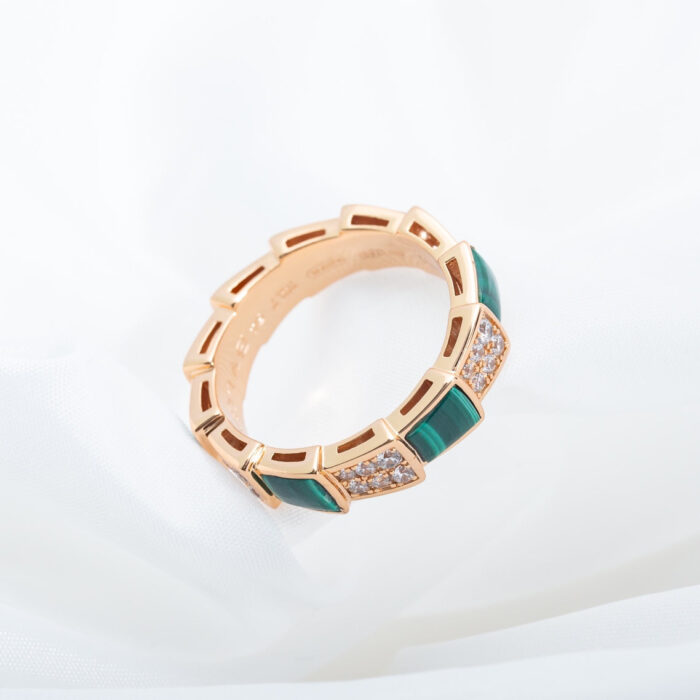 【Valerone Jewelry】SERPENTI RING PINK GOLD MALACHITE DIAMOND PAVED 4MM - Image 5