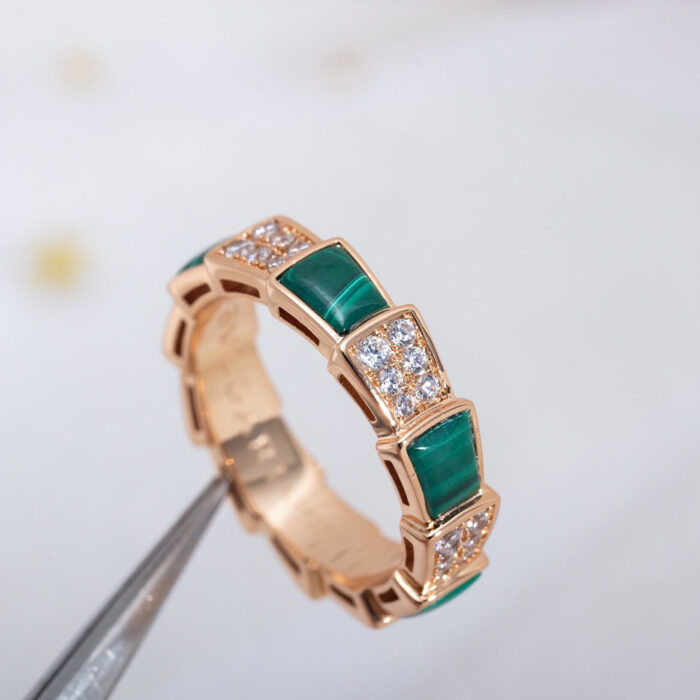 【Valerone Jewelry】SERPENTI RING PINK GOLD MALACHITE DIAMOND PAVED 4MM - Image 7