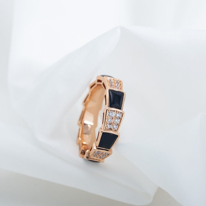 【Valerone Jewelry】SERPENTI RING PINK GOLD BLACK MOP DIAMOND PAVED 4MM - Image 3