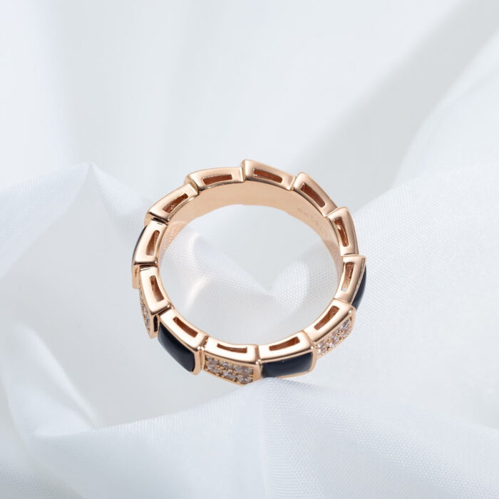 【Valerone Jewelry】SERPENTI RING PINK GOLD BLACK MOP DIAMOND PAVED 4MM - Image 7