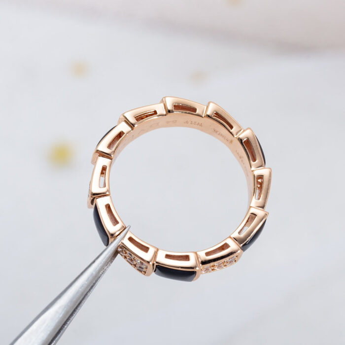 【Valerone Jewelry】SERPENTI RING PINK GOLD BLACK MOP DIAMOND PAVED 4MM - Image 10