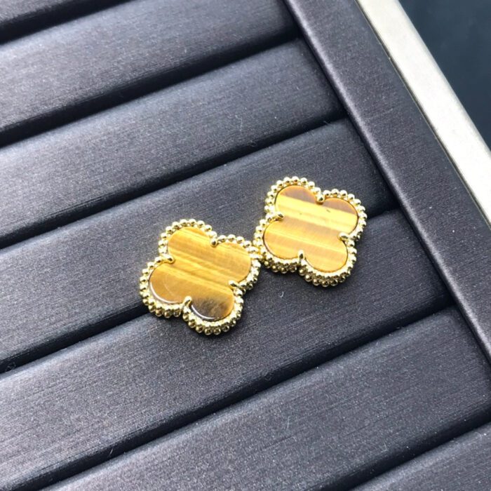 【Valeron Jewelry】CLOVER MEDIUM 1 MOTIFS TIGER EYE EARRINGS - Image 6