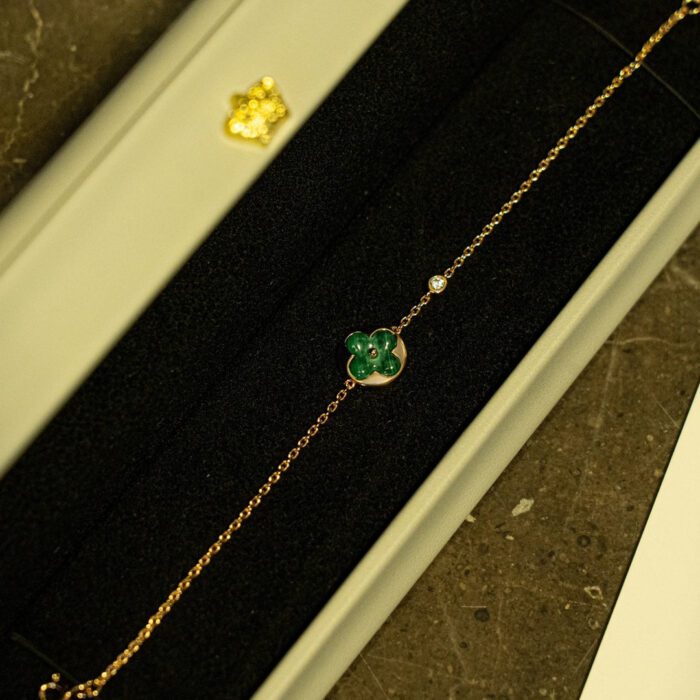 【Valeron Jewelry】SUN MALACHITE 1 DIAMOND PINK GOLD BRACELET - Image 4