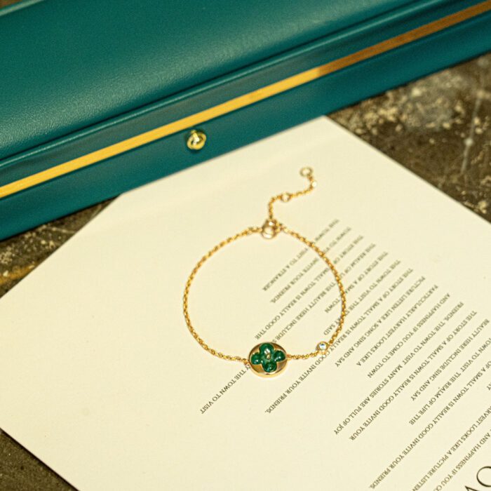 【Valeron Jewelry】SUN MALACHITE 1 DIAMOND PINK GOLD BRACELET - Image 6