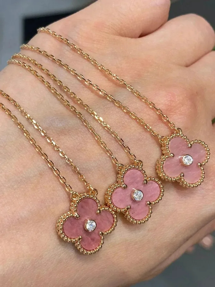 【Valleron Jewelry】CLOVER 15MM DIAMOND RHODONITE NECKLACE - Image 4