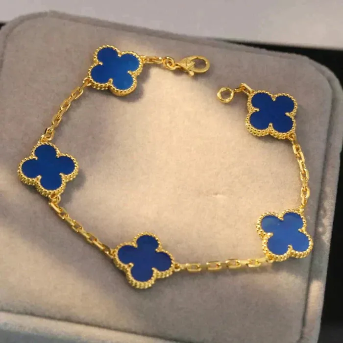 【Valleron Jewelry】CLOVER 5 MOTIFS BLUE AGATE BRACELET - Image 5