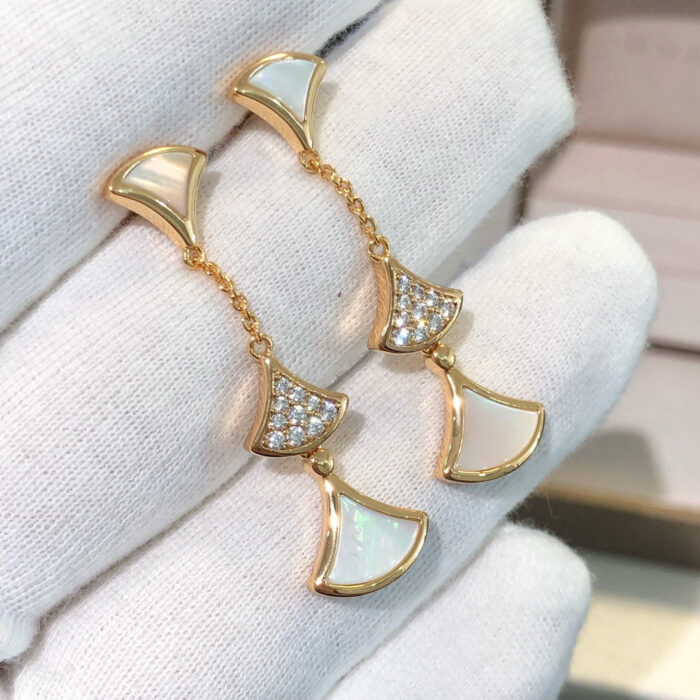 【Valeron Jewelry】DREAM EARRINGS 3 MOTIFS DIAMOND MOP PINK GOLD - Image 1