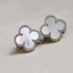 【Valeron Jewelry】CLOVER MEDIUM 1 MOTIFS  WHITE MOP EARRINGS SILVER