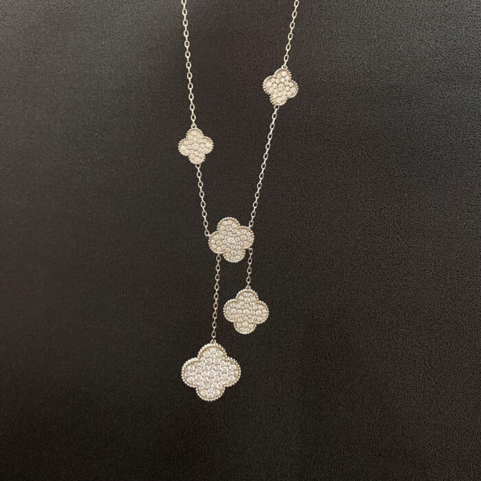 【Valleron Jewelry】CLOVER 5 MOTIFS SILVER DIAMONDS NECKLACE - Image 4