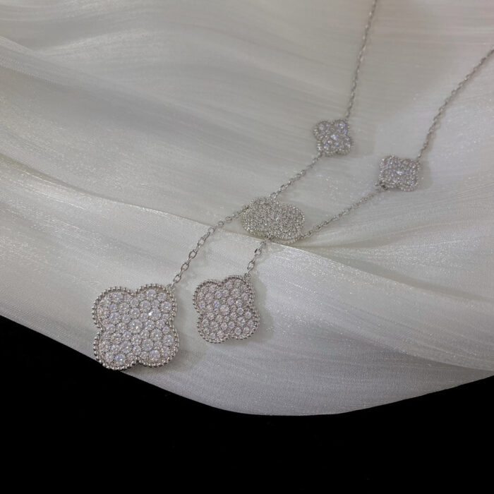 【Valleron Jewelry】CLOVER 5 MOTIFS SILVER DIAMONDS NECKLACE - Image 5