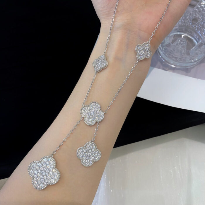 【Valleron Jewelry】CLOVER 5 MOTIFS SILVER DIAMONDS NECKLACE - Image 8