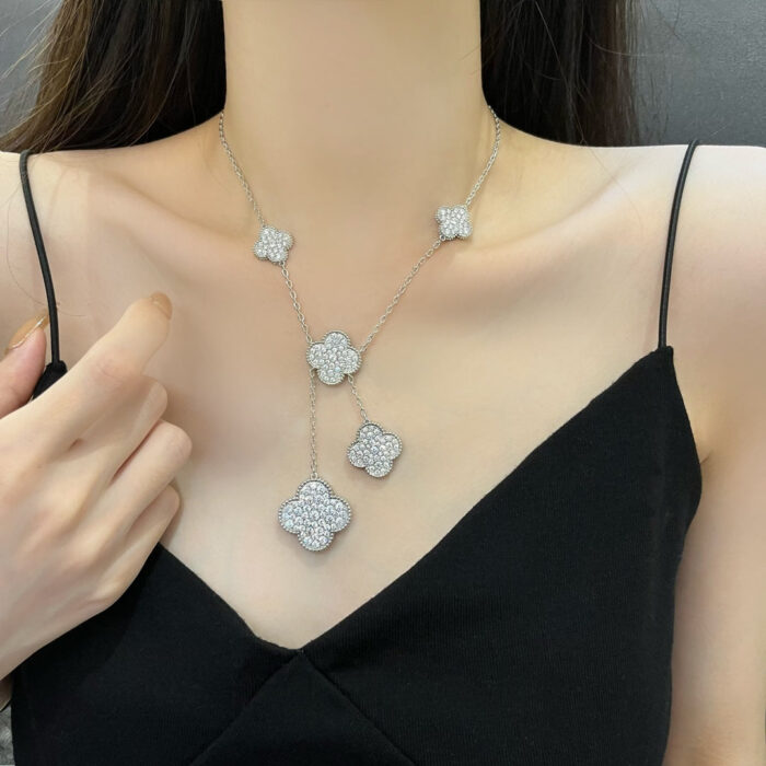 【Valleron Jewelry】CLOVER 5 MOTIFS SILVER DIAMONDS NECKLACE - Image 9