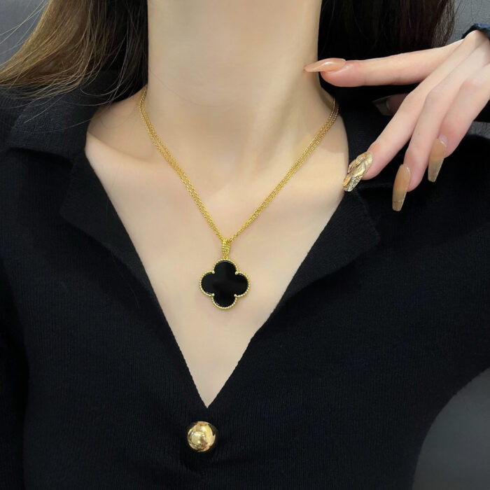 【Valleron Jewelry】CLOVER 25MM NECKLACE GOLD ONYX - Image 2