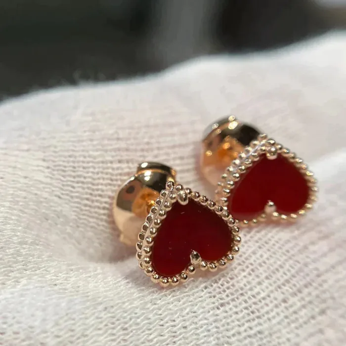 【Valeron Jewelry】HEART CARNELIAN STUD EARRINGS - Image 1