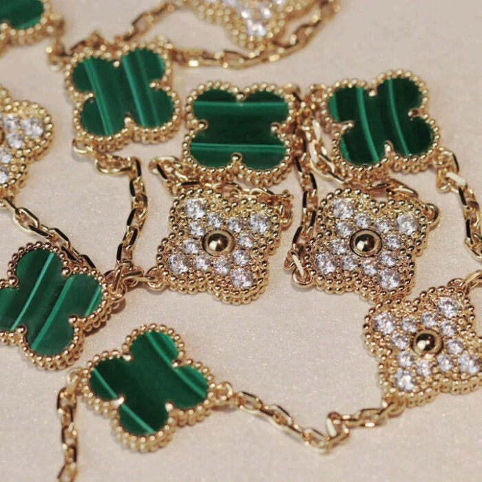 【Valleron Jewelry】CLOVER 20 MOTIFS MALACHITE DIAMOND NECKLACE - Image 2