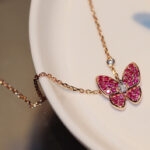 【Valleron Jewelry】BUTTERFLY RED DIAMOND ROSE GOLD NECKLACE