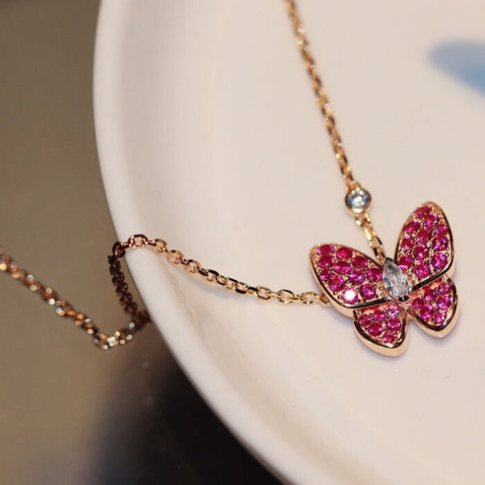 【Valleron Jewelry】BUTTERFLY RED DIAMOND ROSE GOLD NECKLACE - Image 1