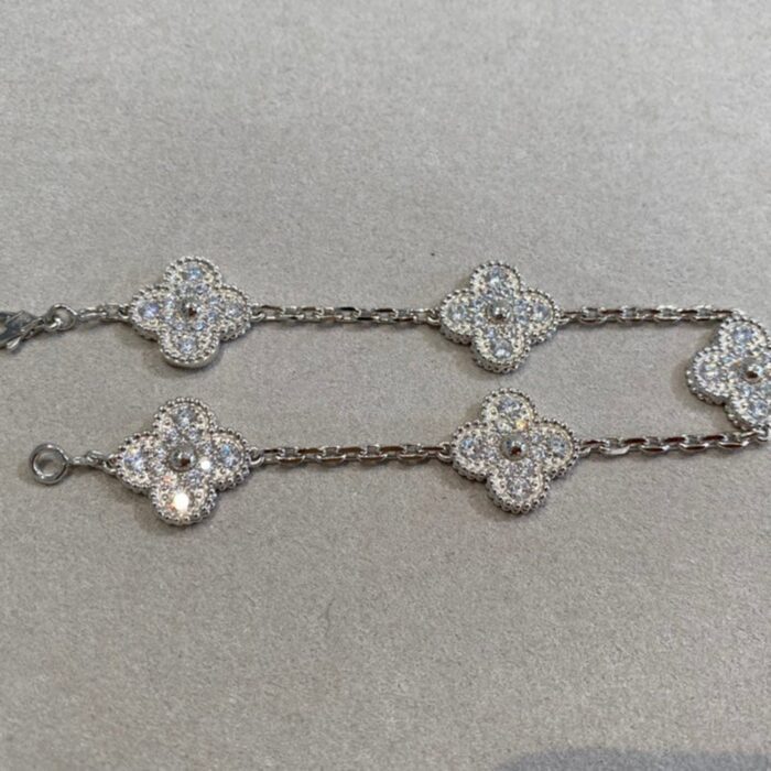 【Valleron Jewelry】CLOVER 5 MOTIFS  DIAMOND BRACELET SILVER - Image 5