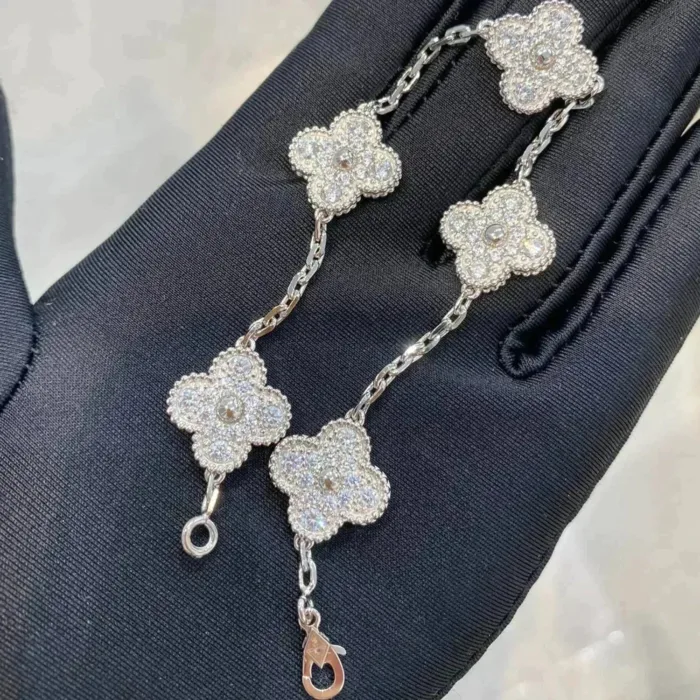 【Valleron Jewelry】CLOVER 5 MOTIFS  DIAMOND BRACELET SILVER - Image 6
