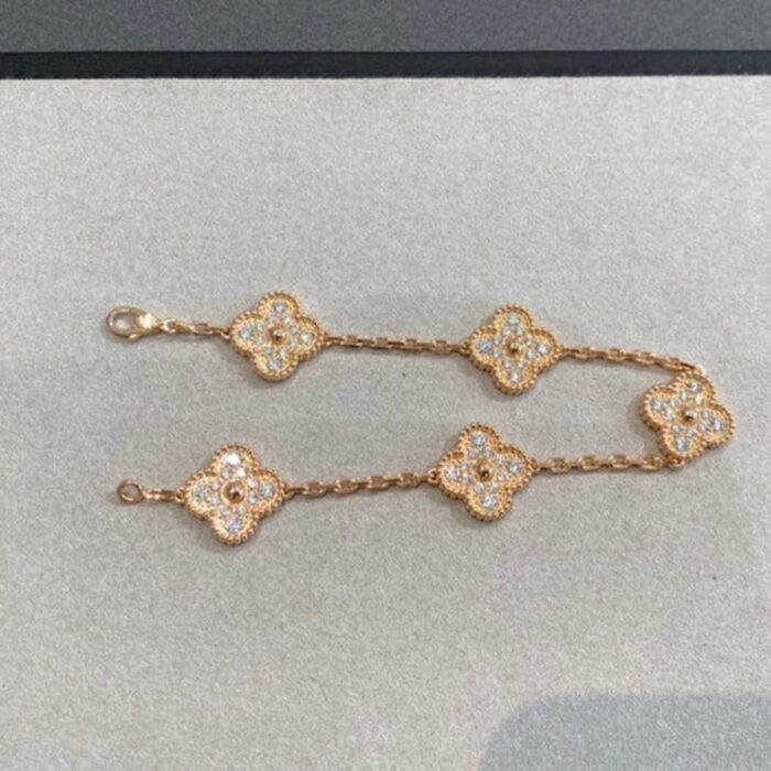 【Valleron Jewelry】CLOVER 5 MOTIFS  FULL DIAMOND BRACELET - Image 4