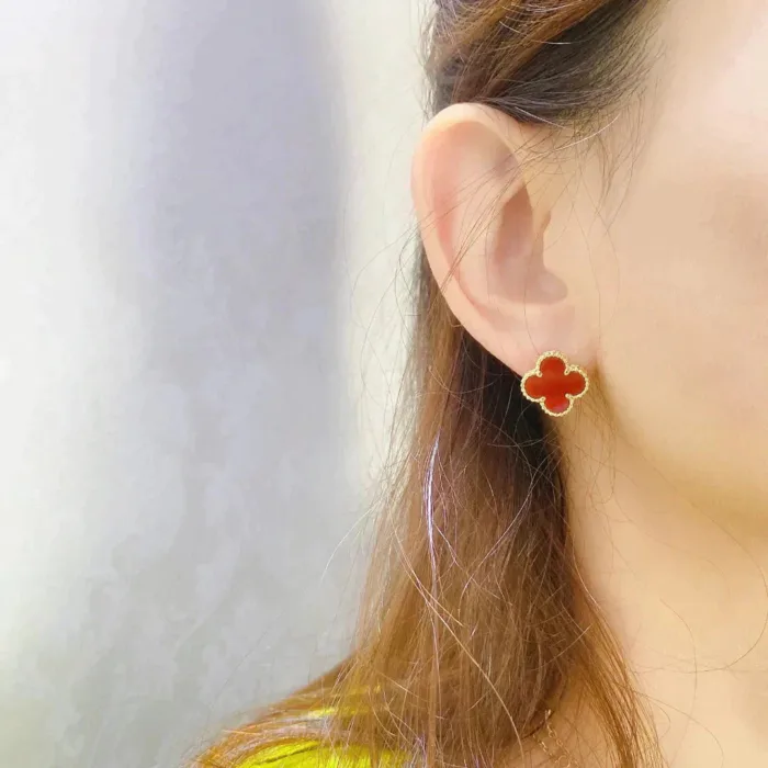 【Valeron Jewelry】CLOVER MEDIUM 1 MOTIFS CARNELIAN  EARRINGS - Image 4