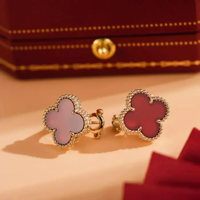 【Valeron Jewelry】CLOVER MEDIUM 1 MOTIFS CARNELIAN  EARRINGS - Image 6