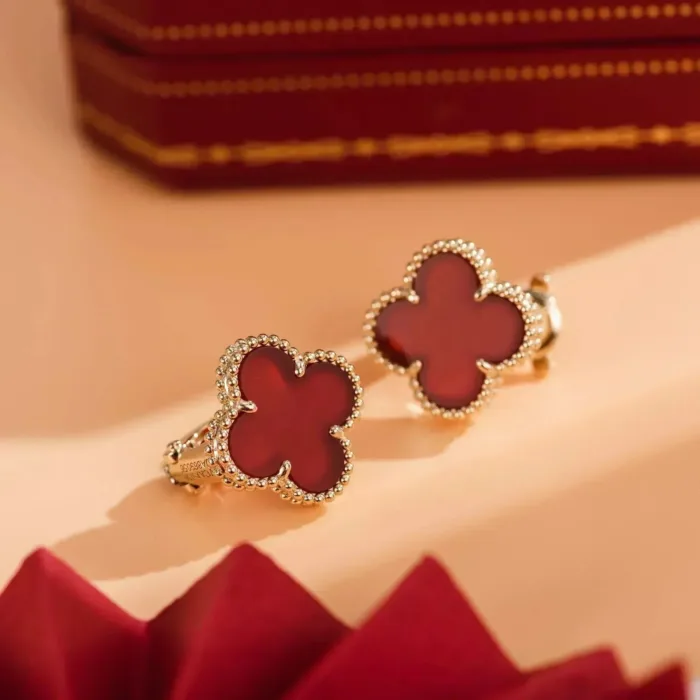 【Valeron Jewelry】CLOVER MEDIUM 1 MOTIFS CARNELIAN  EARRINGS - Image 9