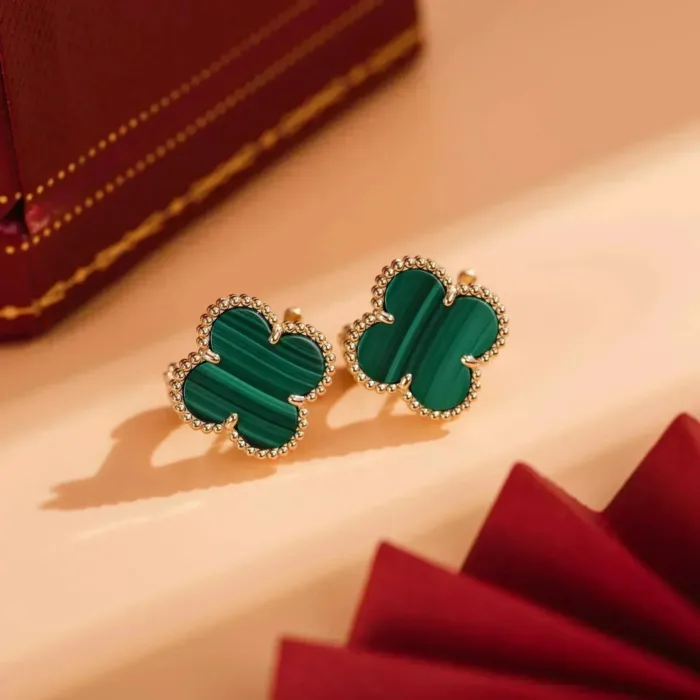 【Valeron Jewelry】CLOVER MEDIUM 1 MOTIFS MALACHITE  EARRINGS - Image 4