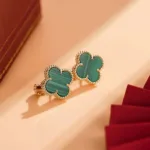 【Valeron Jewelry】CLOVER MEDIUM 1 MOTIFS MALACHITE  EARRINGS - Image 5