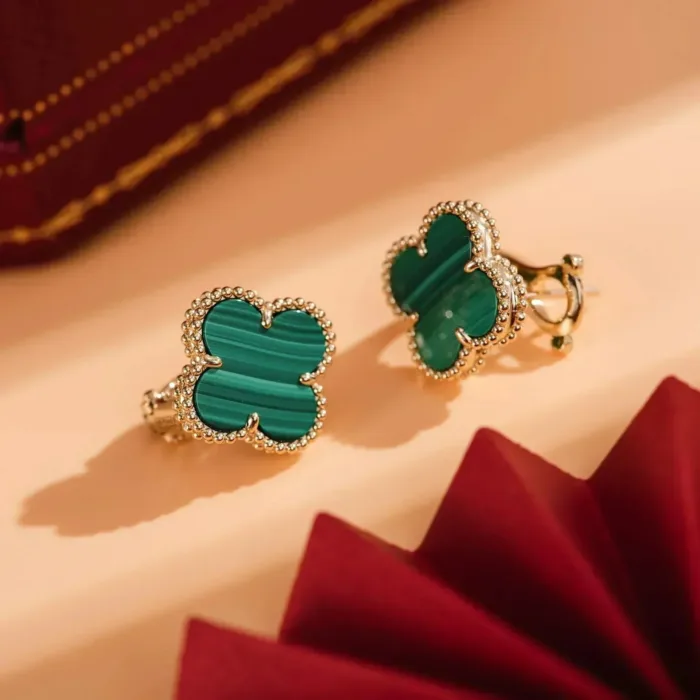 【Valeron Jewelry】CLOVER MEDIUM 1 MOTIFS MALACHITE  EARRINGS - Image 6