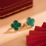 【Valeron Jewelry】CLOVER MEDIUM 1 MOTIFS MALACHITE  EARRINGS - Image 7