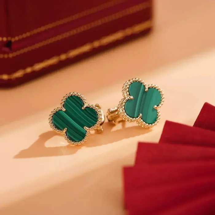 【Valeron Jewelry】CLOVER MEDIUM 1 MOTIFS MALACHITE  EARRINGS - Image 7