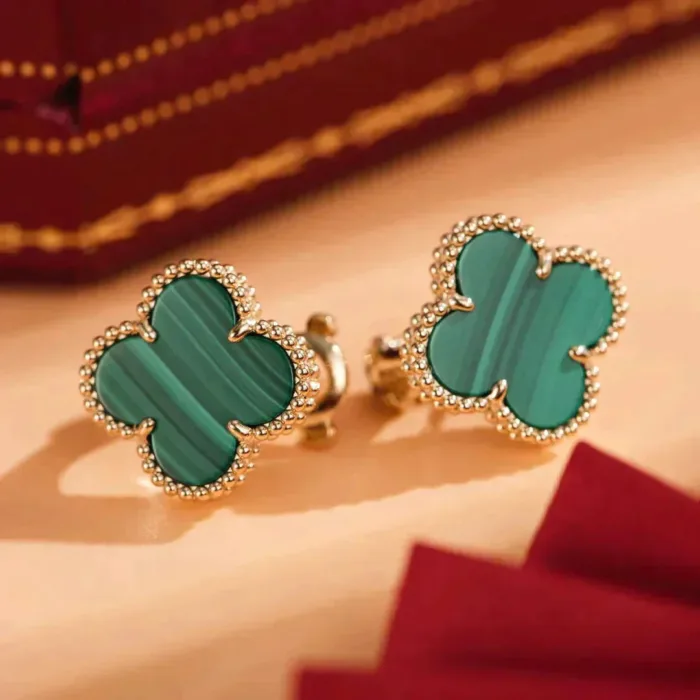 【Valeron Jewelry】CLOVER MEDIUM 1 MOTIFS MALACHITE  EARRINGS - Image 3
