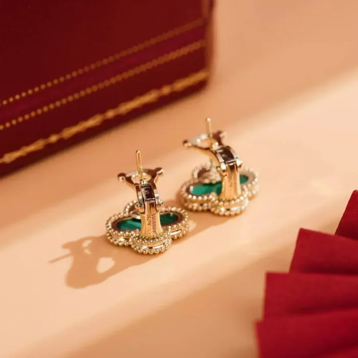 【Valeron Jewelry】CLOVER MEDIUM 1 MOTIFS MALACHITE  EARRINGS - Image 9