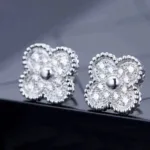 【Valeron Jewelry】CLOVER 1 MOTIFS DIAMOND STUD EARRINGS SILVER