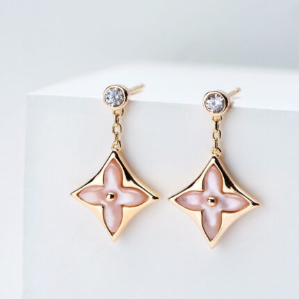 【Valeron Jewelry】DOUBLE STAR PINK GOLD MOP DROP EARRINGS